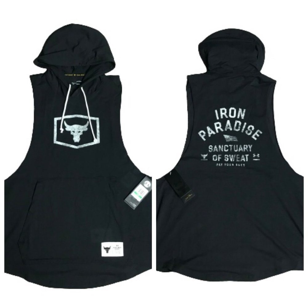 Under Armour Project Rock Black Sleeveless Workout Hoodie